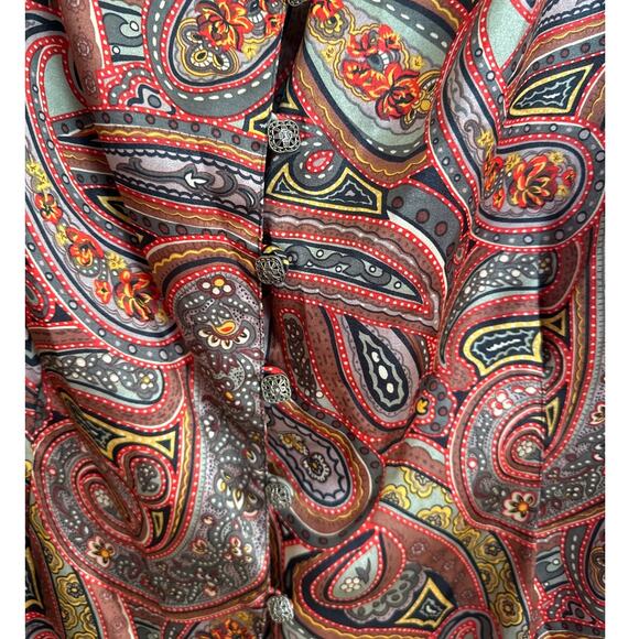 Vintage Paisley Print Button Up Blouse Women's Long Sleeve Silk Blend Top - Picture 4 of 6